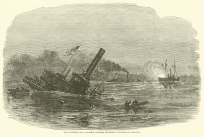 Der konföderierte Rammbock Albemarle greift die Bundeskanonenboote vor Plymouth an, Oktober 1864 von American School