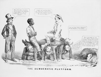 "Die Demokratische Plattform" politische Karikatur über die Haltung der Demokratischen Partei zur Sklaverei, ca. 1856 von American School