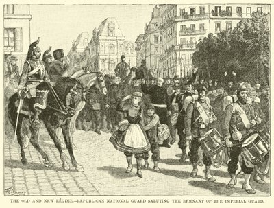 Das alte und neue Regime, republikanische Nationalgarde salutiert den Rest der kaiserlichen Garde von American School