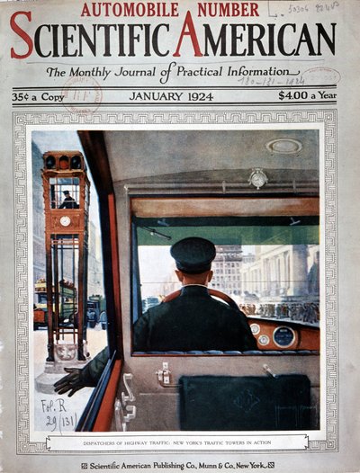 Ampeltürme und Verkehrssteuerung in New York - in „Scientific American“, Jan 1924 von American School