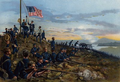 US Navy, erstes Hissen der Stars and Stripes durch die Marines auf kubanischem Boden von American School