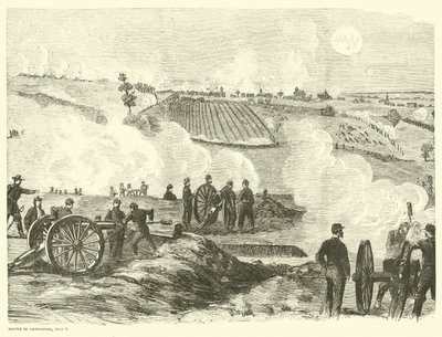 Union-Position nahe dem Zentrum, Schlacht von Gettysburg, 2. Juli, Juli 1863 von American School