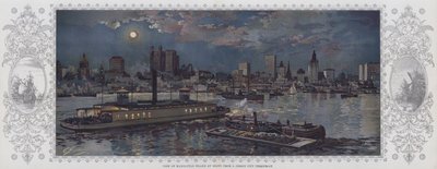 Blick auf Manhattan Island bei Nacht, von einer Jersey City Fähre von American School