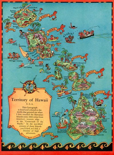 Vintage-Touristenkarte von Hawaii von American School