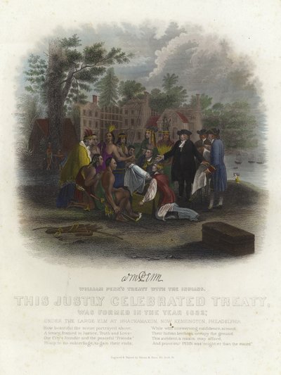 William Penns Vertrag mit den Indianern (Farbstich) von American School