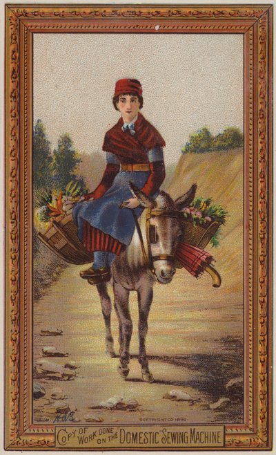 Frau reitet auf Esel von American School