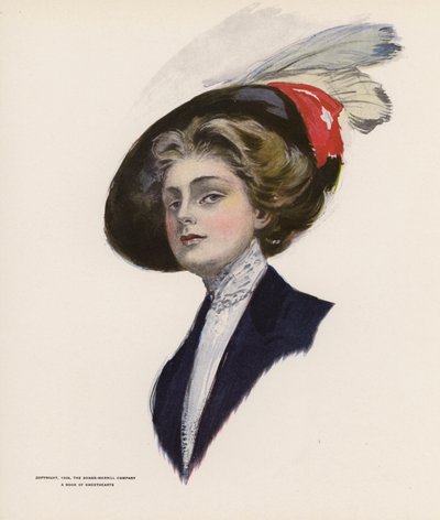 Junge Frau mit einem Hut mit Federn von American School