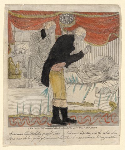G. Washington in seiner letzten Krankheit, betreut von den Ärzten Craik und Brown von Amos Doolittle