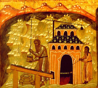 Salzproduktion im Solowezki-Verklärungs-Kloster auf den Solowezki-Inseln, 17. Jahrhundert von Ancient Russian Art