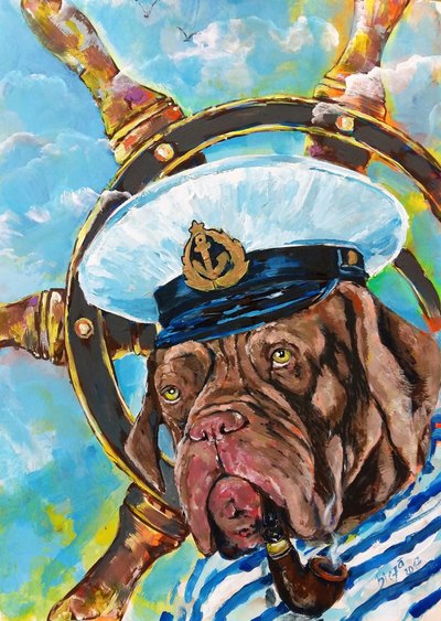 Kapitän Hund mit Pfeife von Anda Bieza