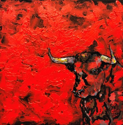 Wilder roter Stier von Anda Bieza