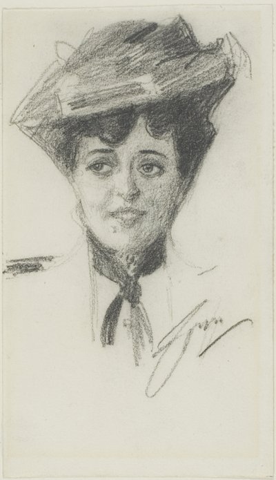 Kopf einer jungen Frau mit Hut von Anders Leonard Zorn