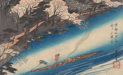 Kirschblüten in Arashiyama, aus der Serie Berühmte Orte von Kyoto, ca. 1834 von Ando Hiroshige