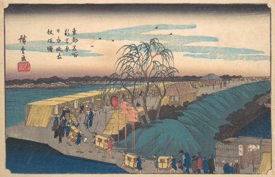 Shin Yoshiwara Nihon Tsutsumi Emonzaka Akatsuki, ca. 1835 von Ando Hiroshige