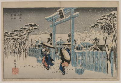 Schnee am Gion-Schrein aus der Serie Berühmte Orte in Kyoto, Mitte der 1830er Jahre von Ando Hiroshige
