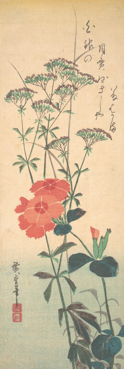 Prächtige Nelken und chinesische Agrimonie, ca. 1836 von Ando Hiroshige