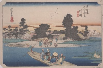 Eine Fähre auf dem Rokugo-Fluss von Ando or Utagawa Hiroshige