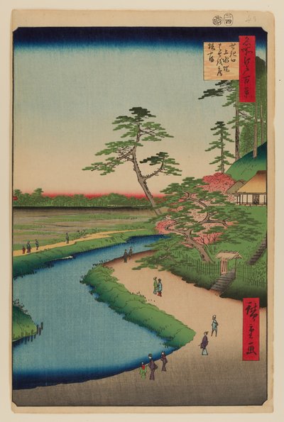 Bashos Einsiedelei und Kamelienhügel am Kanda-Aquädukt bei Sekiguchi von Ando or Utagawa Hiroshige