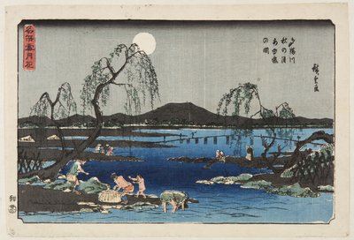 Fangen von Süßwasserfischen im Tama-Fluss unter dem Herbstmond von Ando or Utagawa Hiroshige