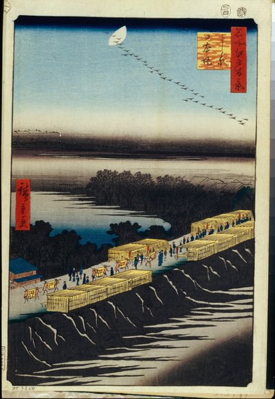 Hundert berühmte Ansichten von Edo: Nihon-Damm und Yoshiwara (1856-1858) von Ando or Utagawa Hiroshige