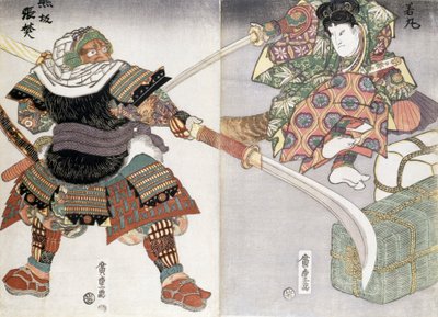 Diptychon eines Schwertkampfes, 19. Jahrhundert von Ando or Utagawa Hiroshige
