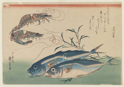 Zwei Garnelen mit zwei Pferdemakrelen, ca. 1832-33 (Farbholzschnitt auf Papier) von Ando or Utagawa Hiroshige