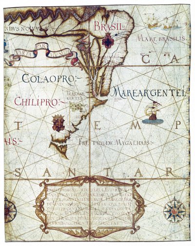 Karte von Südamerika, in Universa ac Navigabilis Totius Terrarum Orbis Descriptio 1559 von André Homem