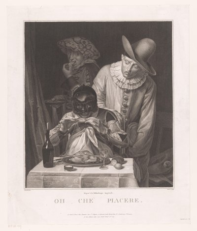 Maskierter Mann mit Pierrot und Mann mit Hut von André Joseph Mécou