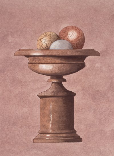 Marmorkrug, braune, blaue und gelbe Kugeln von Andras Kaldor