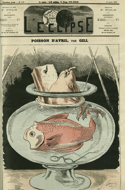 Aprilfisch, der Fisch ist Adolphe Thiers (1797-1877). Titelbild in 