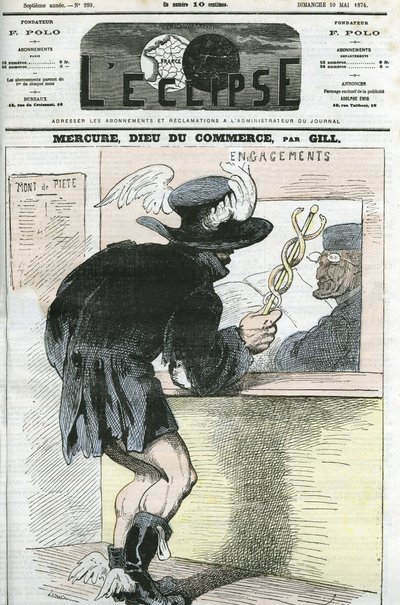 Karikatur von „Merkur, Gott des Handels“. Titelblatt in „L