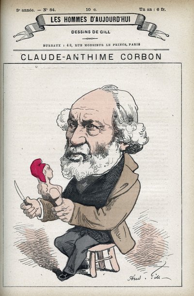 Porträt von Claude Anthime Corbon (1808-1891), französischer Senator. Karikatur von Gill in „The Men of Today“ von Andre Gill