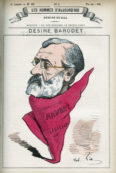 Porträt von Desire Barodet (1823-1906), französischer Lehrer und Politiker, er war Senator der Seine von 1896 bis 1900. Karikatur von Gill, Paris. von Andre Gill
