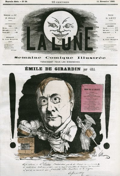 Porträt von Emile de Girardin (1806-1881), französischer Journalist. Karikatur von Gill, in „La Lune“, 11. November von Andre Gill