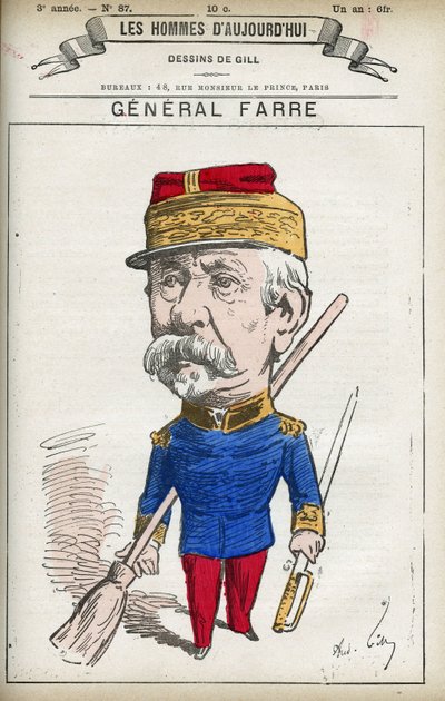 Porträt von Jean Joseph Frederic Albert Farre (1816-1887), französischer Soldat, er wurde 1870 zum General und Kriegsminister ernannt. Karikatur von Gill, Paris. von Andre Gill