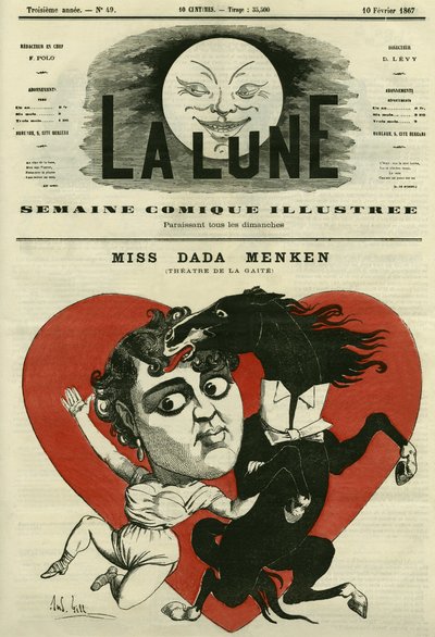 Porträt von Miss Adah-Isaacs Menken, Sängerin am Théâtre de la Gaîté in Paris. Karikatur von Gill, in „The Moon“, 10. Februar von Andre Gill