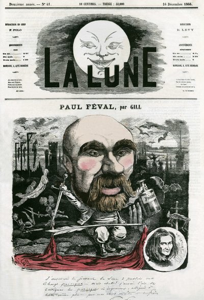 Porträt von Paul Féval (1816-1887), französischer Schriftsteller. Karikatur von Gill, in „La Lune“, 16. Dezember von Andre Gill