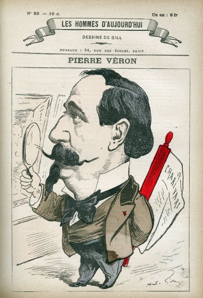 Porträt von Pierre Veron (1831-1900), französischer Schriftsteller und Dichter. Karikatur von Gill, Paris von Andre Gill
