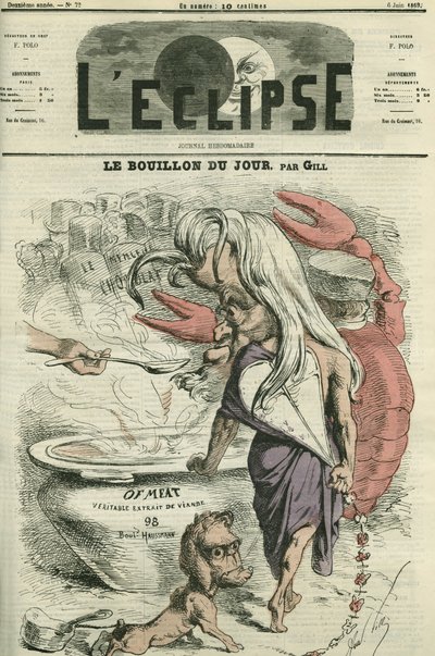 Die Brühe des Tages, Illustration für „von-Fleisch“, Fleischextrakt. Titelblatt in „L
