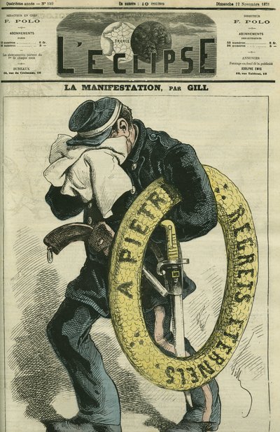 Die Demonstration, das Fest der Toten auf dem Friedhof von Montmartre, Zeichnung aus der Natur. Cover in „L