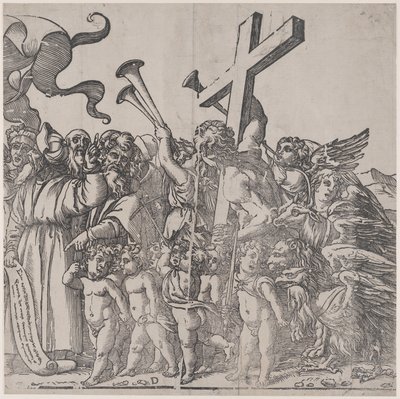 Abschnitt D: Engel, die Trompeten blasen usw., aus Der Triumph Christi, 1836 von Andrea Andreani