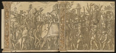Der Triumph von Julius Caesar [Nr. 5 und 6 plus 2 Säulen], 1599 von Andrea Andreani