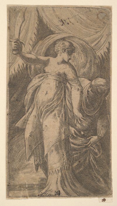 Judith mit erhobenem Schwert und dem Kopf von Holofernes von Andrea Schiavone