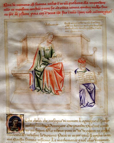 Allegorie der Arithmetik in „Lied der sieben Tugenden und der sieben freien Künste für Bruzio Visconti“ von Andrea de Bartoli