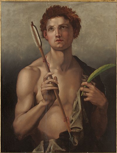 Der heilige Sebastian mit einem Pfeil in der rechten Hand und der Märtyrerpalme in der linken Hand von Andrea del Sarto