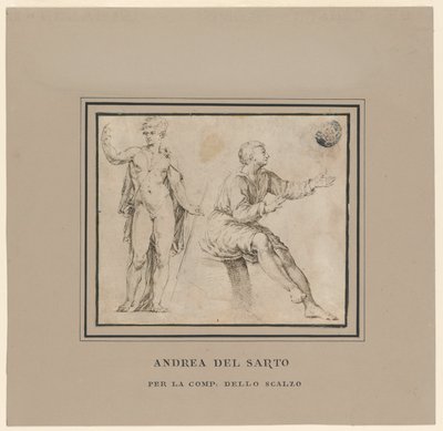 Skizzen einer nackten Figur in klassischer Pose und einer sitzenden Figur von Andrea del Sarto