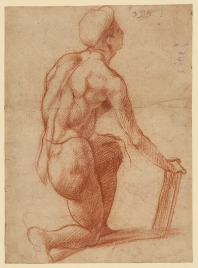 Studie einer knienden Figur mit Gesichtsskizze (recto); Figurenstudie und Gesicht (verso) von Andrea del Sarto