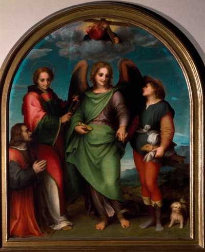Der Erzengel Raphael, Heiliger Leonard, Tobie und der Sponsor kniend von Andrea del Sarto