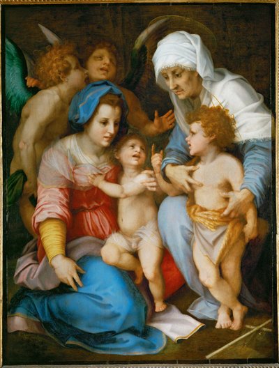 Die Heilige Familie. Maria, Jesus, Johannes der Täufer und seine Mutter Elisabeth von Andrea del Sarto