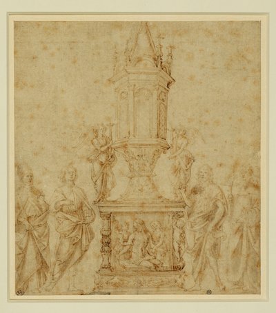 Schule von Verrocchio. Reliquiar zwischen einem Heiligen von Andrea del Verrocchio
